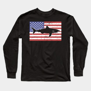 Patriotic American Flag & Shark Long Sleeve T-Shirt